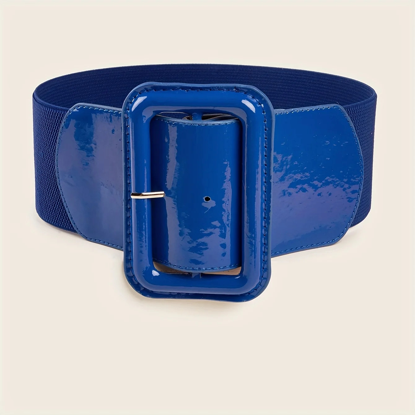 Women Rectangle Buckle Wide Elastic Belt Vintage Waistband Dress Coat Belt