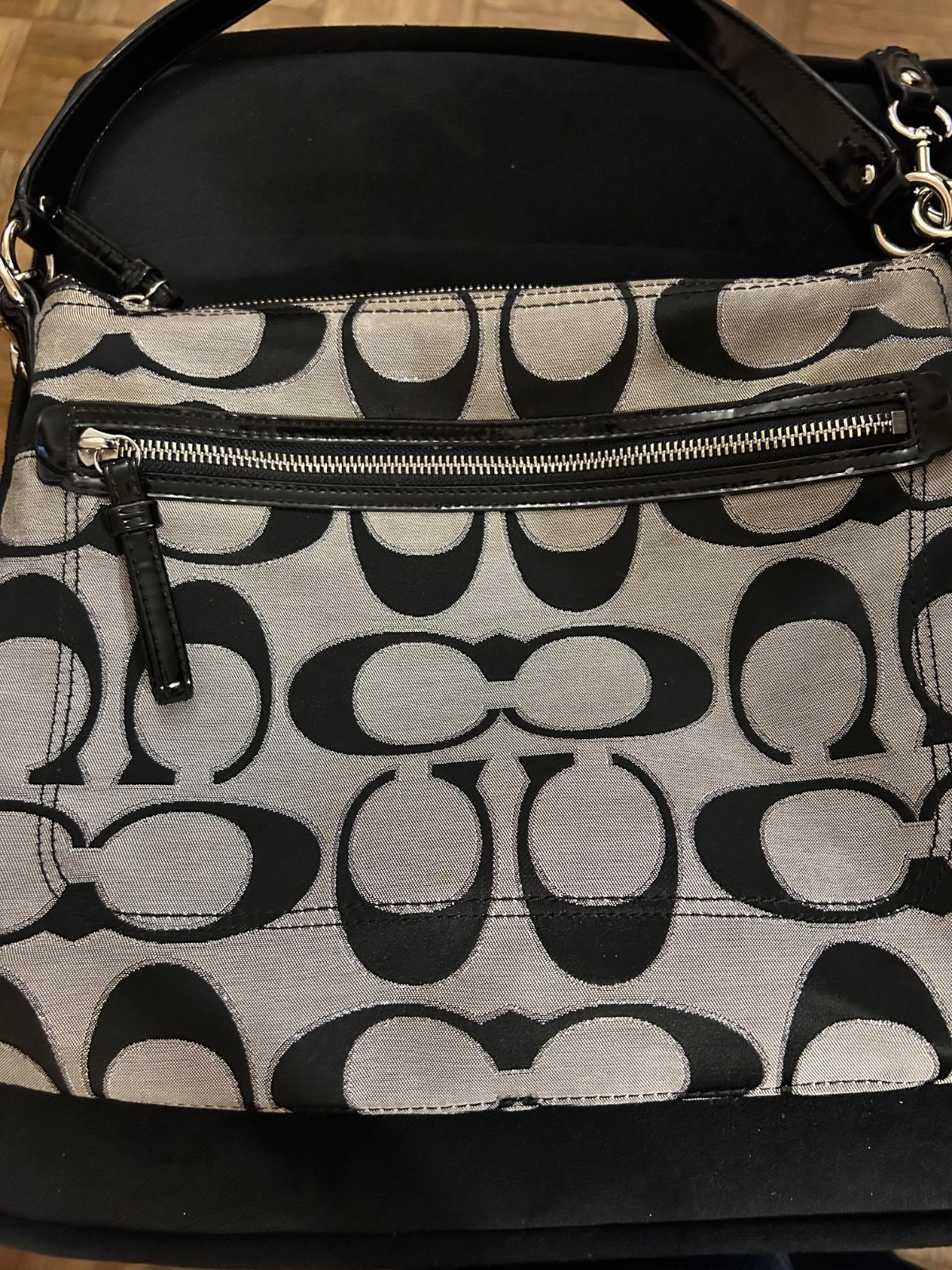 Coach Black Gray Canvas CC monogram Crossbody Bag 13 x 10 inches