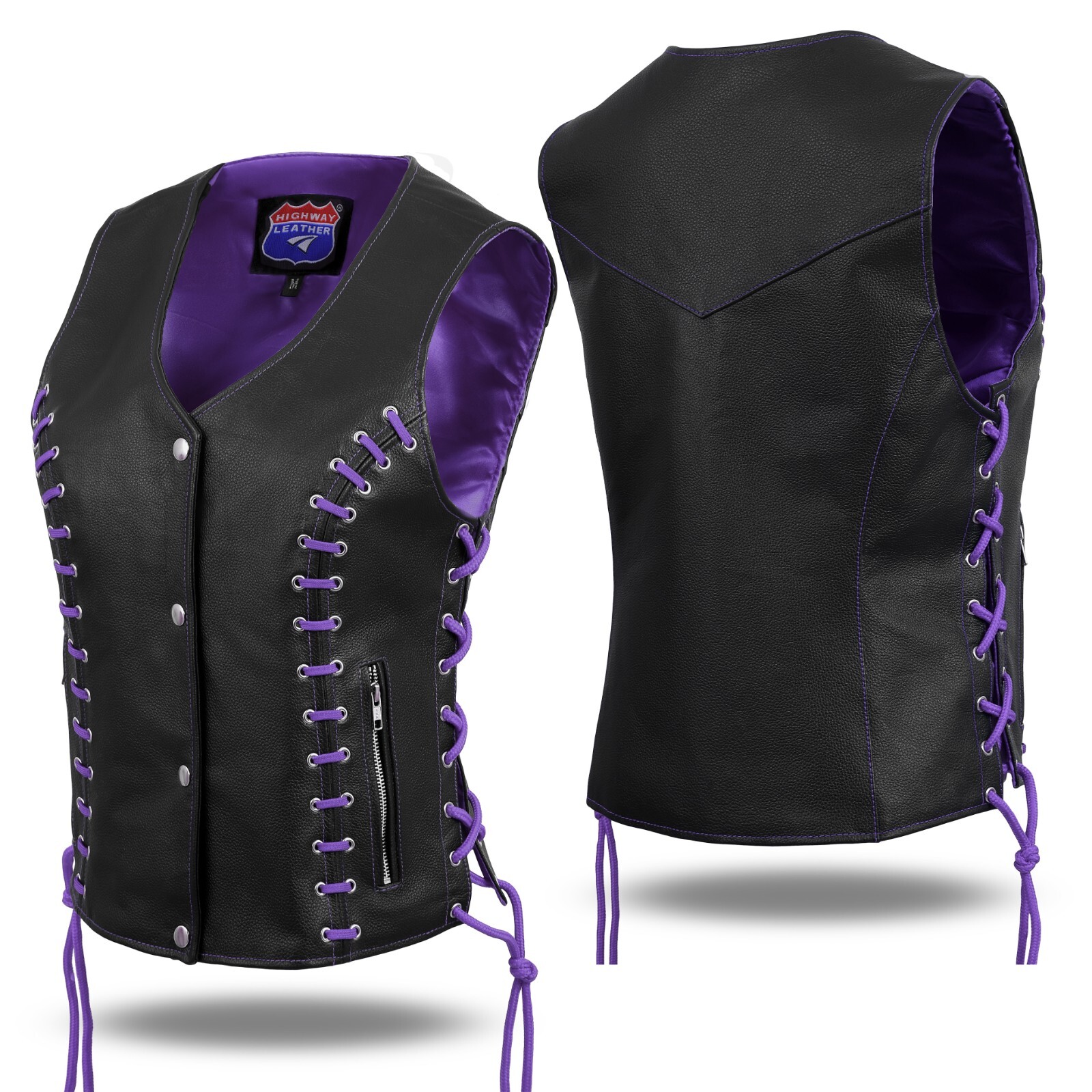 HL14859PURPLEEYELET Women’s Purple & Black Buffalo Leather Vest with Eyelet