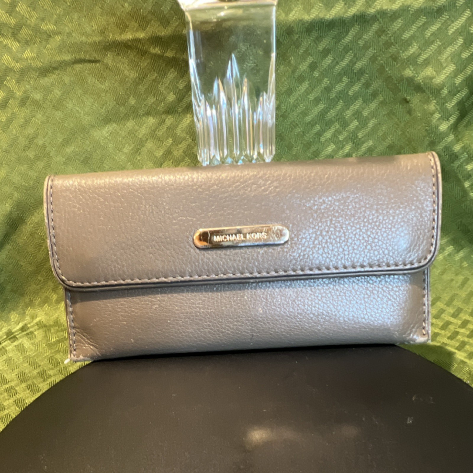 Michael Kors Taupe Logo Zipper Button Envelope Wallet Women