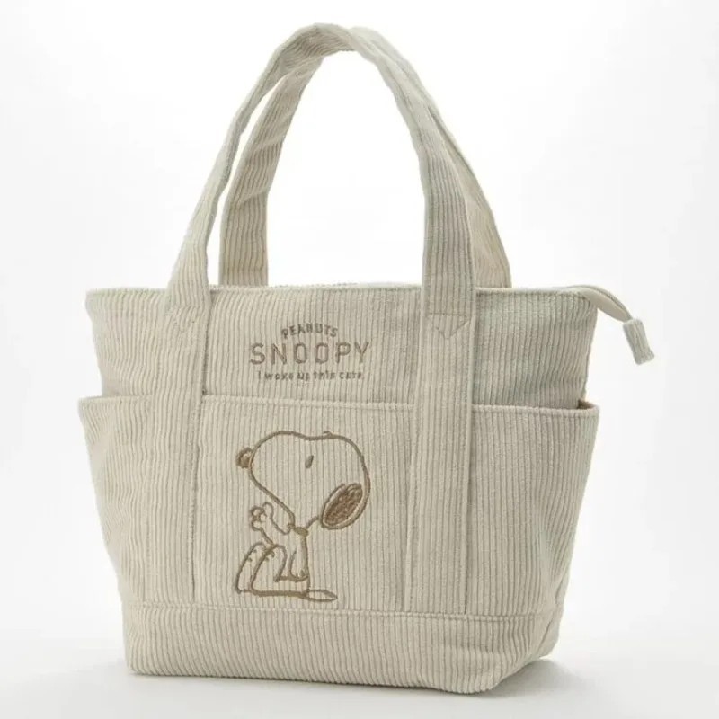 2026 New Peanuts Snoopy Corduroy Tote Bag for Women Multi-pocket Bag Casual Dail