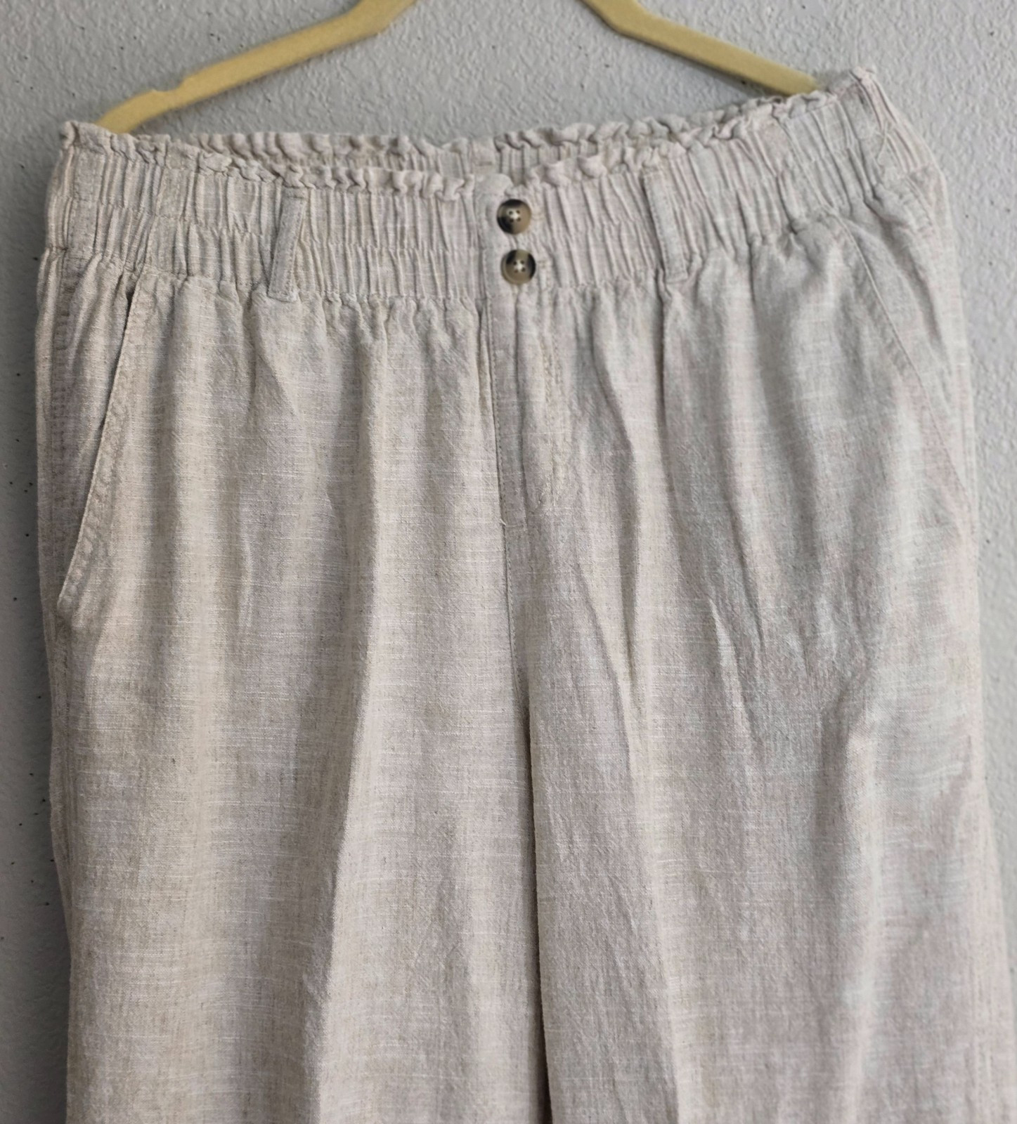 Women’s Linen Blend Pull-On Pants Off White Elastic Waist Wide Leg 28-30 x 30