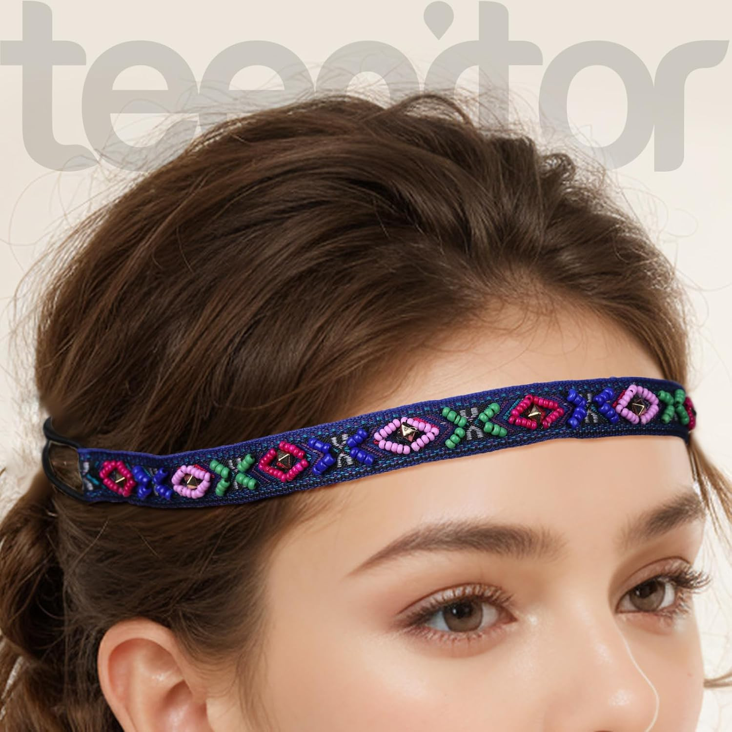 6-Piece Vintage Rhinestone Beaded Headbands for Girls – Multicolor