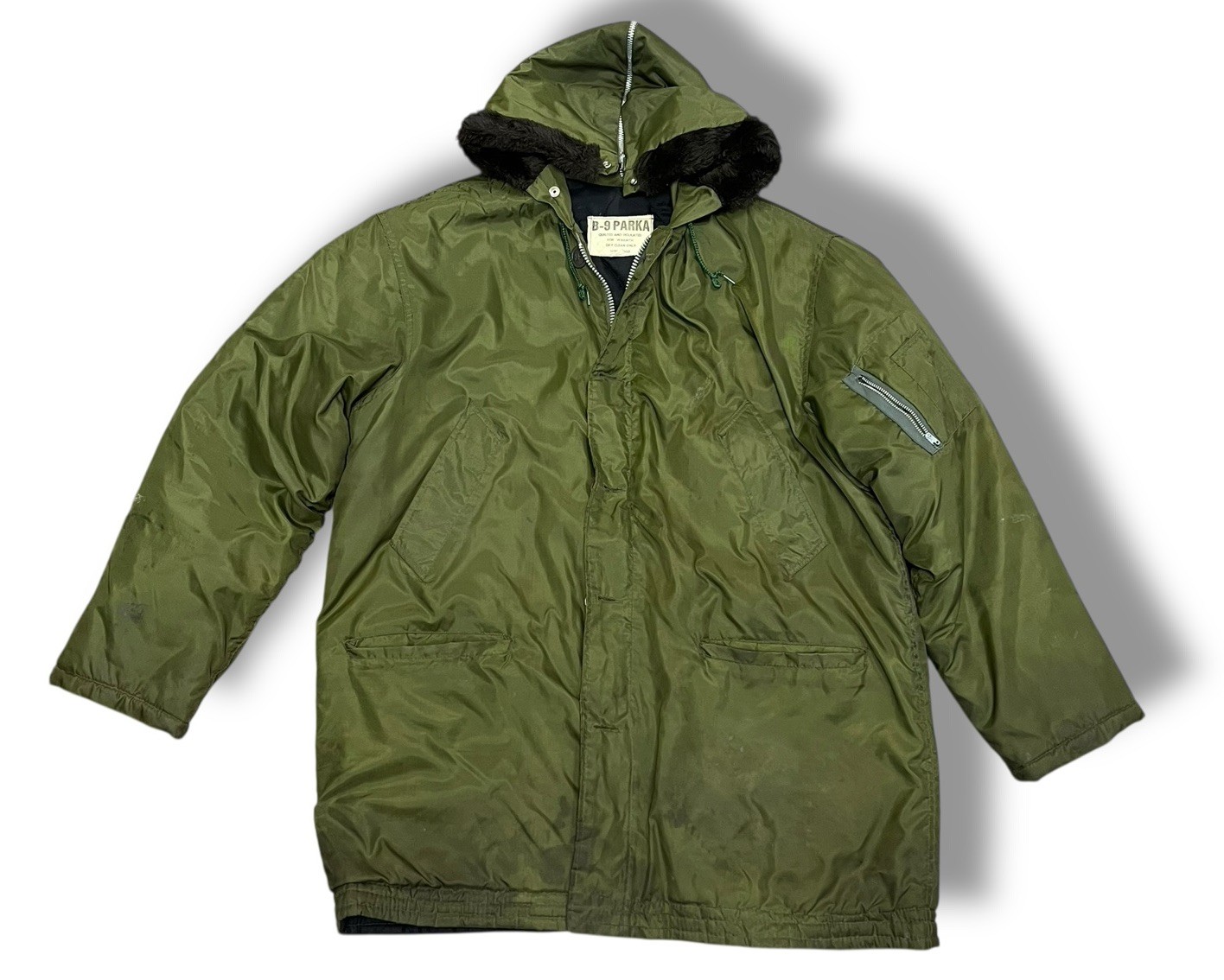 US Military Vintage 1945-1950 OG Green Faux Fur Hood B-9 Parka Jacket Men Large