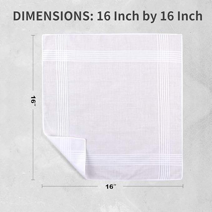 12 Pack Handkerchiefs for men, 100% Soft Cotton 16×16 Inch Men’s Handkerchiefs,