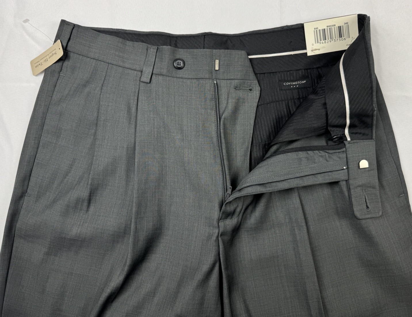 Covington Men’s Cool Ply 100s Formal Dress Pants 34×32 Pleated Super Hi-Twist