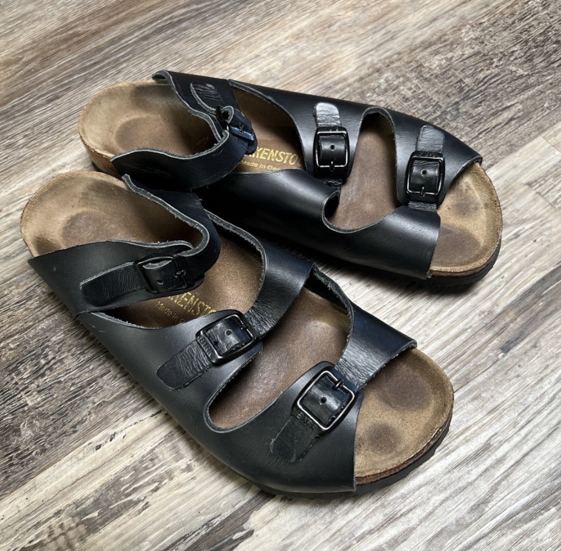 Birkenstock Florida Black 3-Strap Buckle Sandals Women’s Size 9 EUC