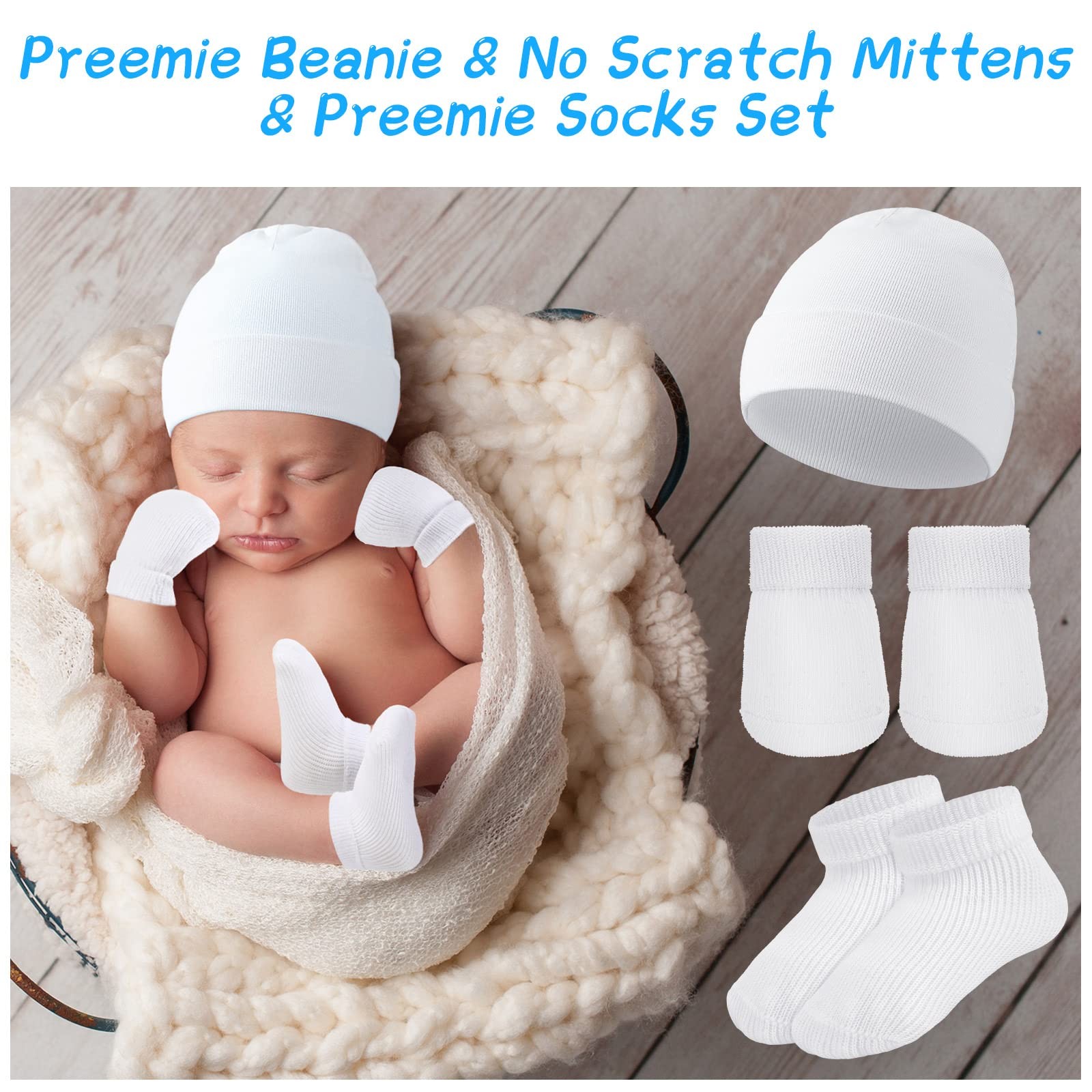Hercicy 4 Pack Preemie Hat One Size, Black, White, Light Gray, Khaki