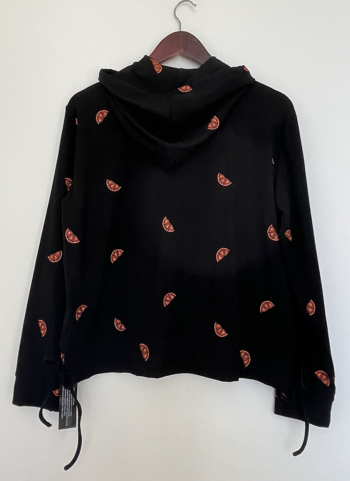 NWT Double Jinx Embroidered Grapefruit Hoodie Women’s 1XL Black Orange Drawstrin