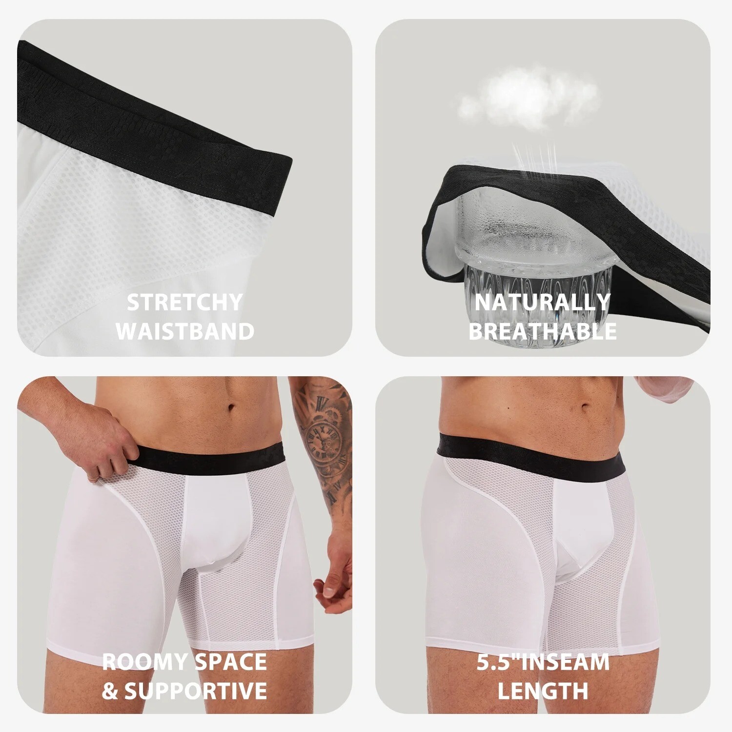 Mens Boxer Shorts Underwear Breathable Anti-Chafing Compression Tagless Pants US