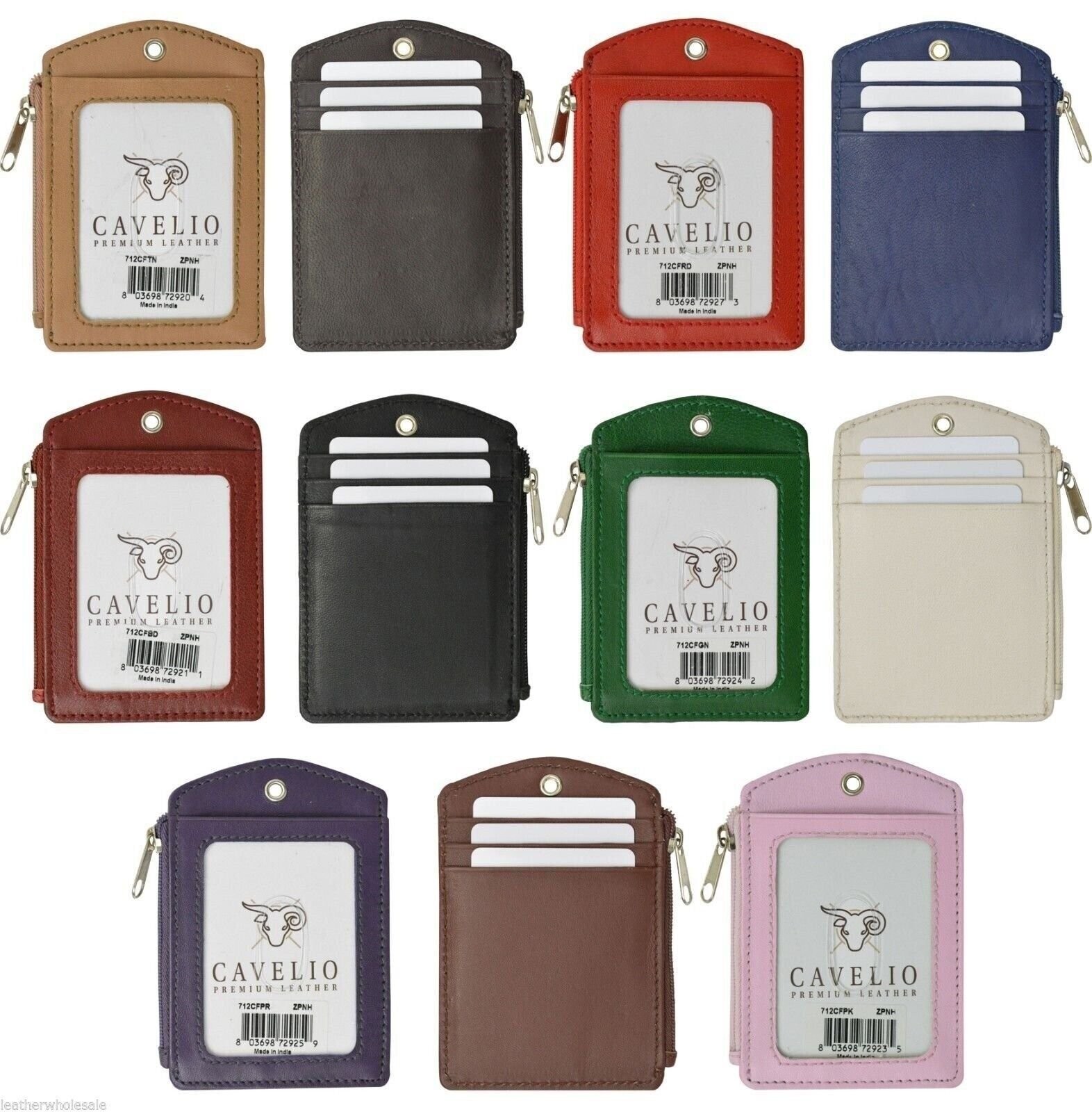 Cavelio Genuine Leather Badge/ID Holder+Credit Card Holder & Lanyard Selections