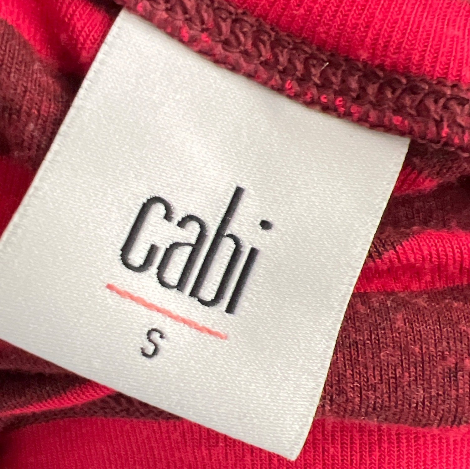 CABI Sweet Talk Peplum Tee Short Sleeve Garnet Stripe Sz S #3631 EUC