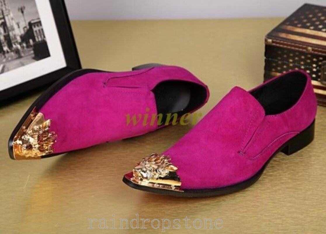 Hot Men’s Dress Formal Shoes Pull on Suede pink Breathable Metal decor Nightclub