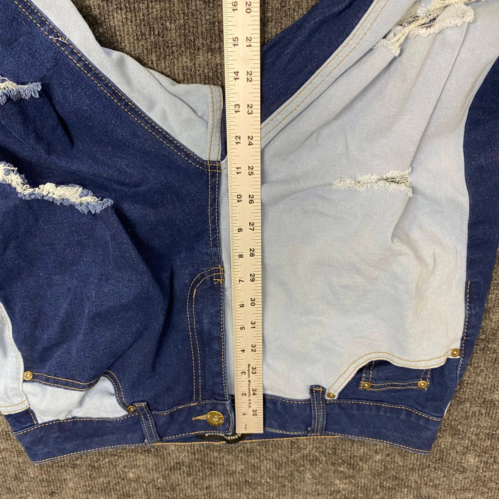 Ashley Stewart Womens Two Tone Colorblock Distressed Skinny Jeans Blue High Rise
