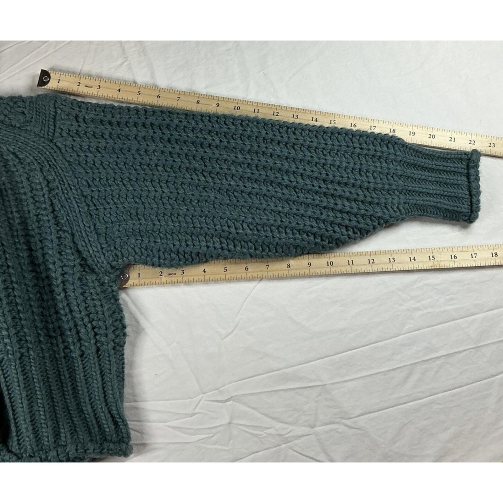 🧶 H&M Chunky Knit Cropped Turtleneck Sweater Green XS Cozy Winter 🧶