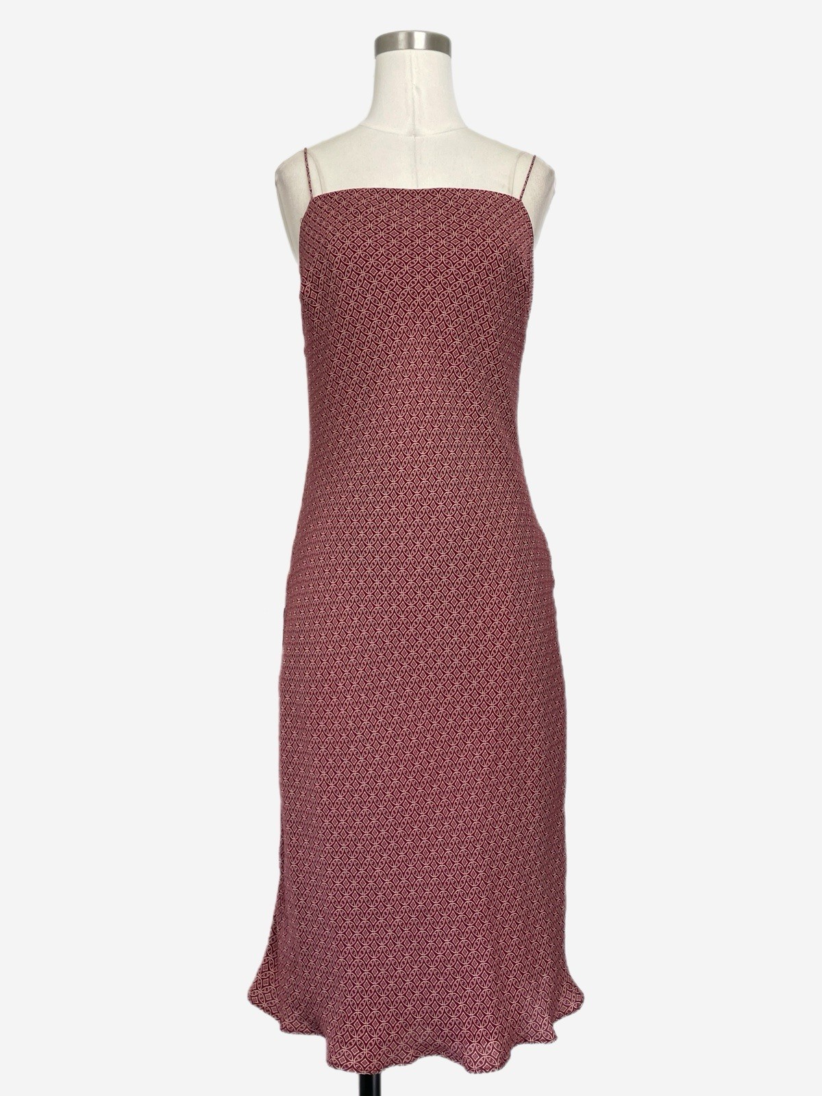 Vintage 90s Ann Taylor Burgundy silk floral geometric slip dress classic clean S