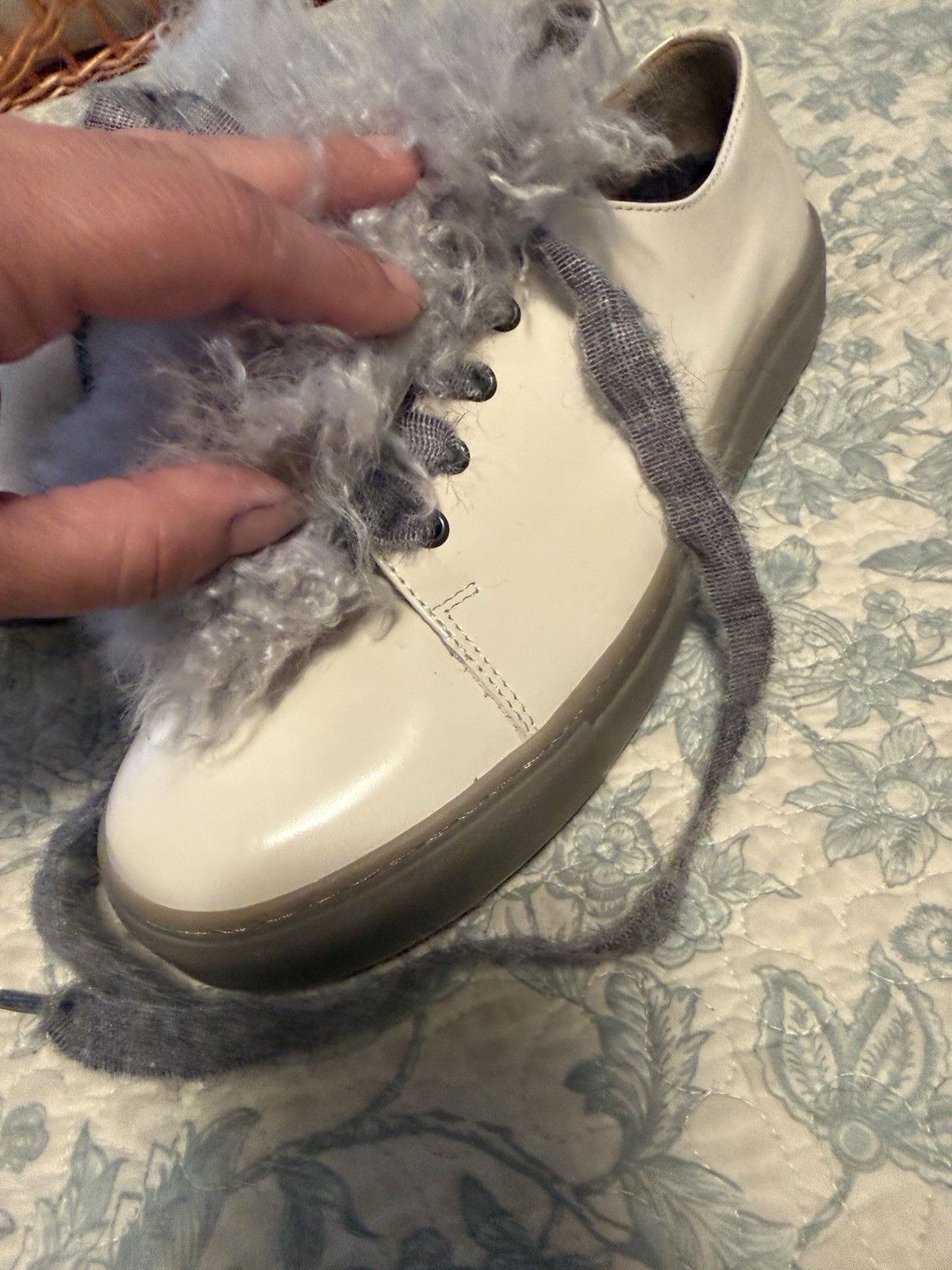 AGL Attilio Giusti Leombruni Genuine Fur Ivory Patent Sneakers EU 38.5 US 8.5