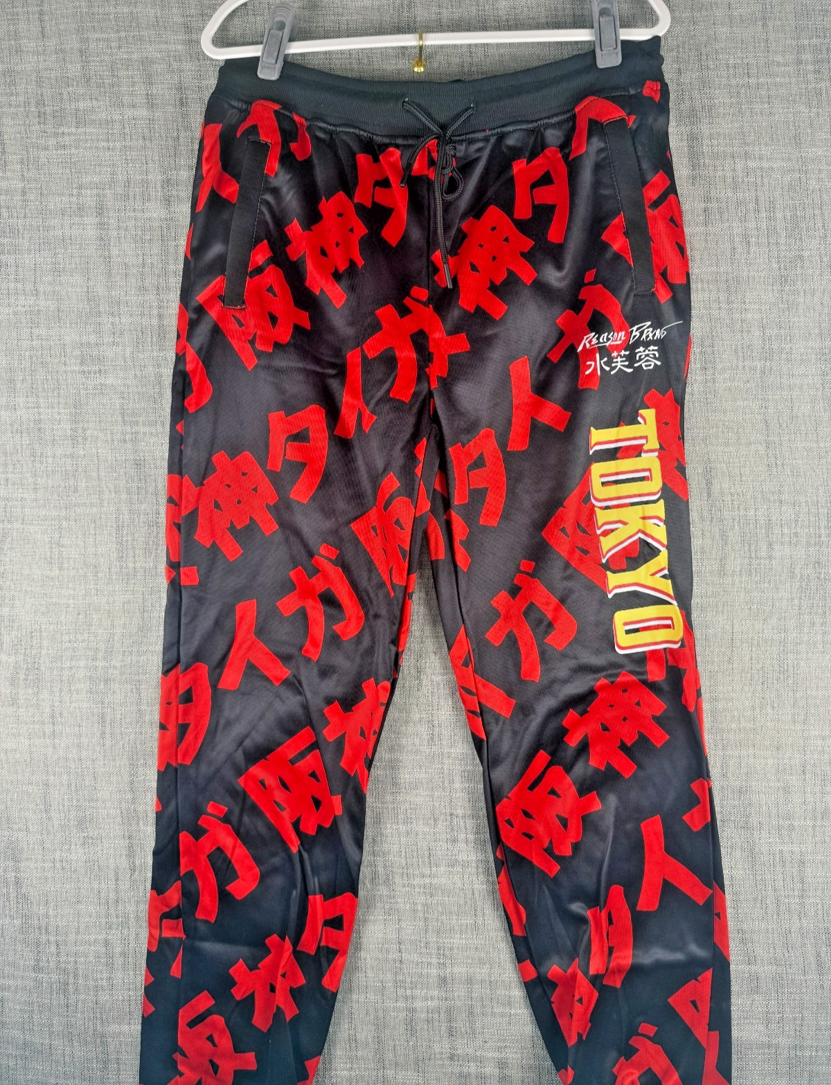Size L – Reason Brand Clothing Tokyo Kanji Print Track Sweatpants Red Black NWT