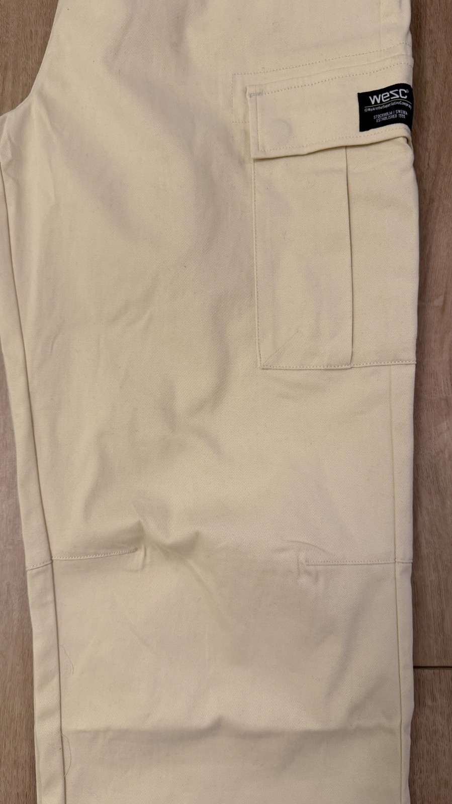 WeSC Open Bottom Cargo Pants Unisex Chino Style-Men L/Women XL-Pale Yellow-NWT