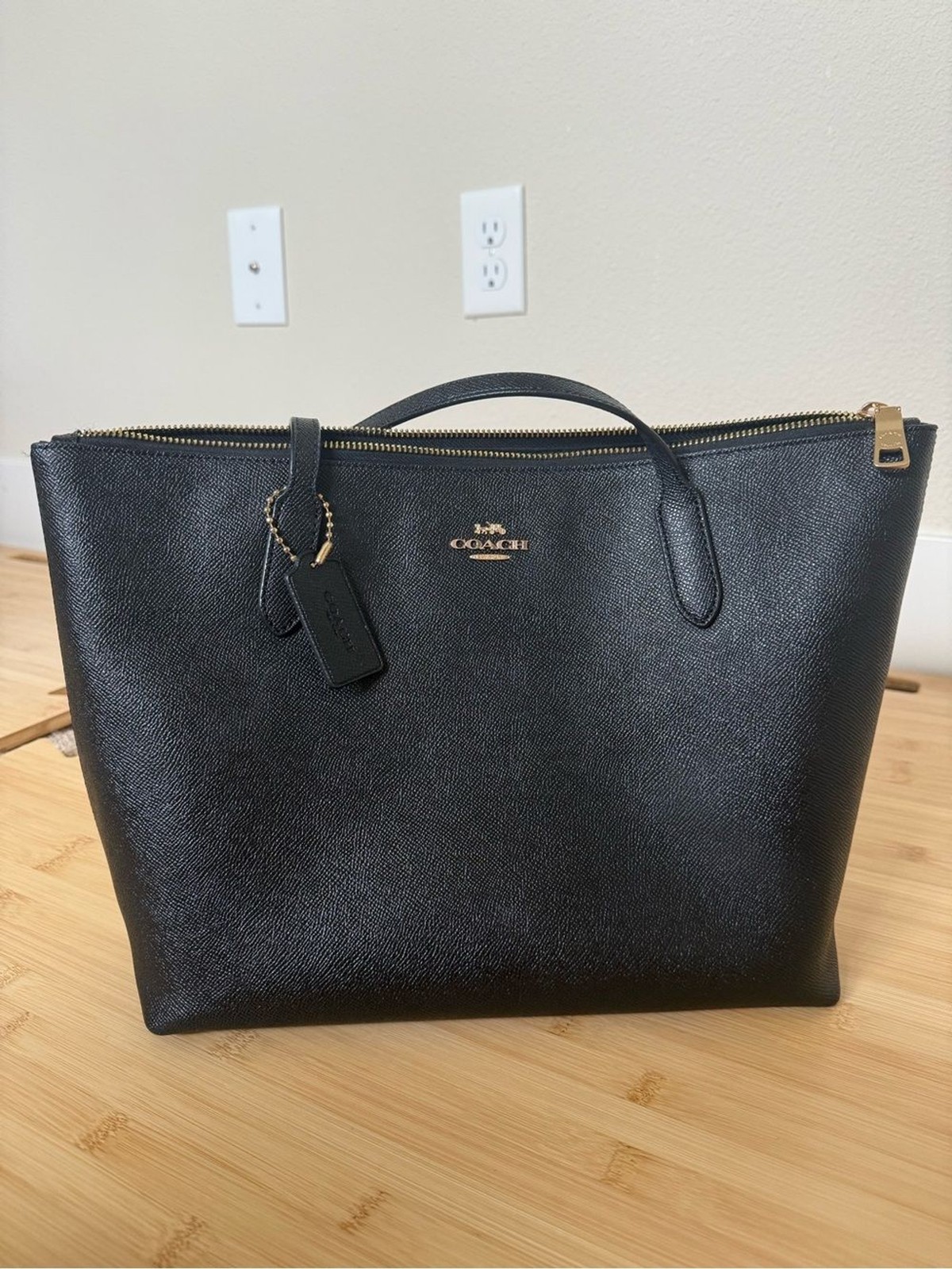 Coach Medium City Tote Zip Top Black Leather