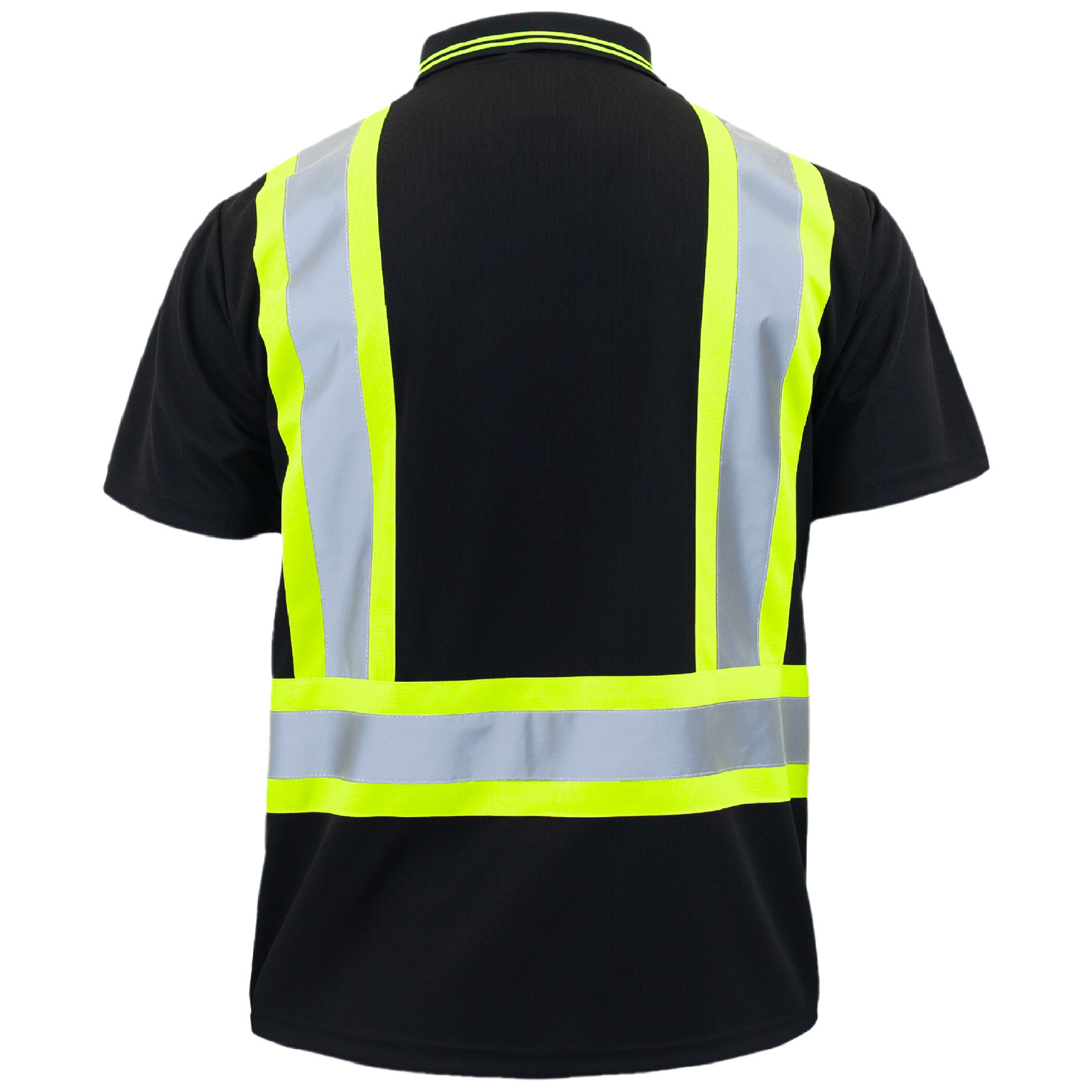 Hi-Vis Black Safety Workwear Short Sleeve Polo Shirt Two Tone Reflective Tape