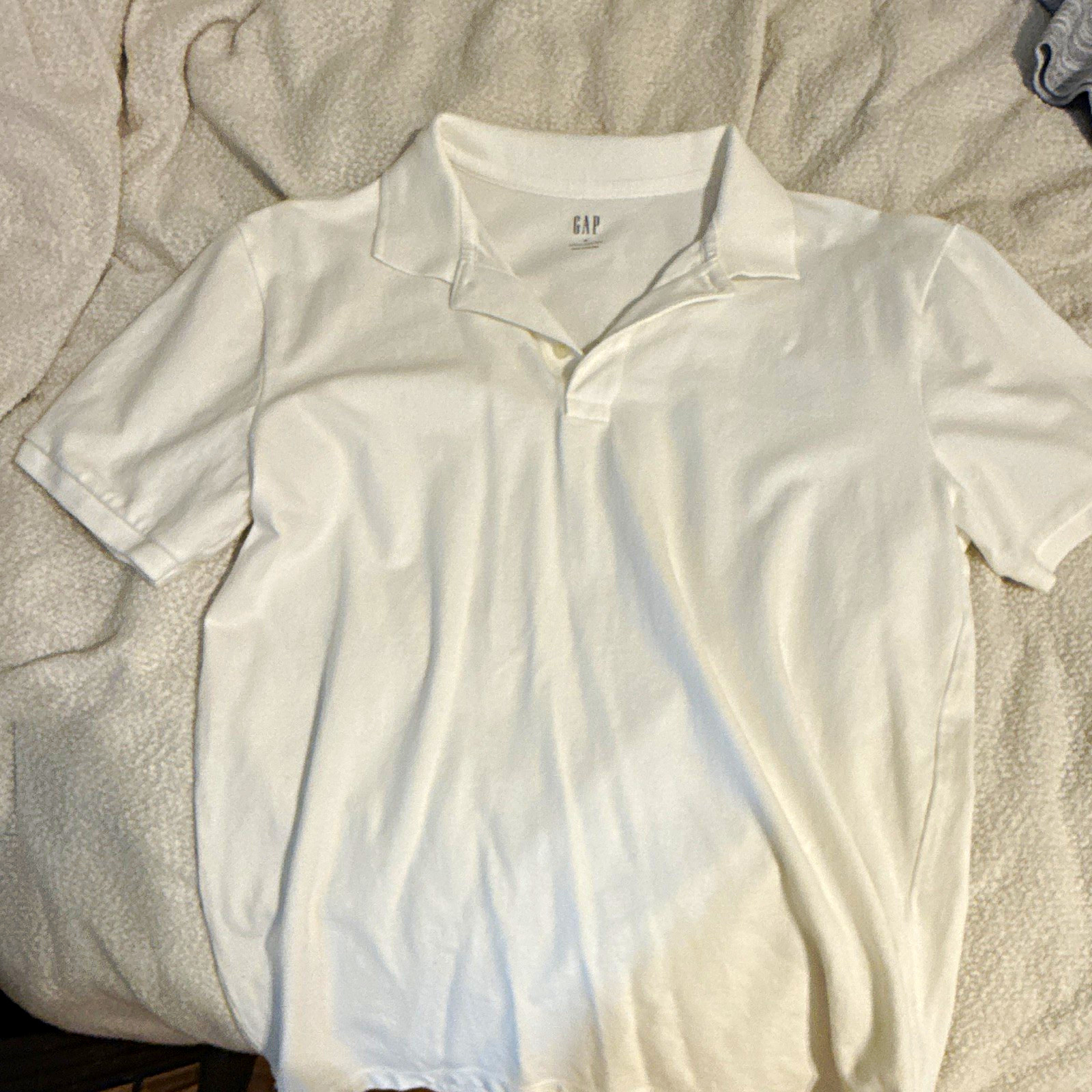 Gap Men’s Stretch Pique Polo Shirt White M Regular Short Sleeve Collared Solid