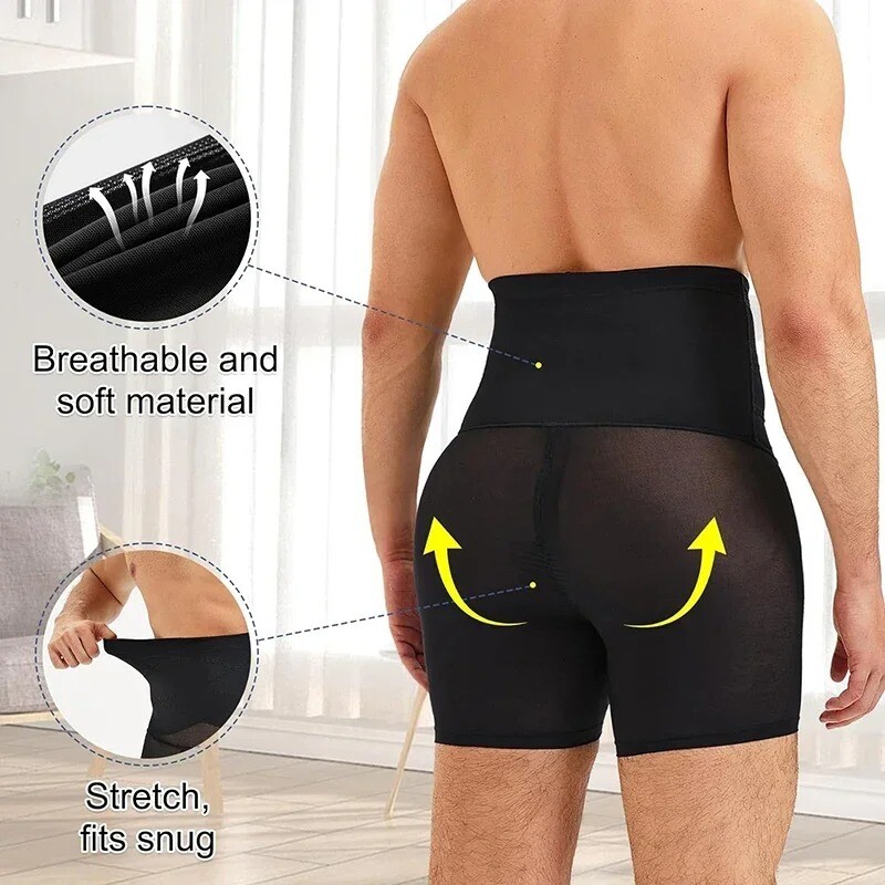 Men Tummy Control Shorts High Waist Slimming Body Shaper Seamless Boxer Briefs