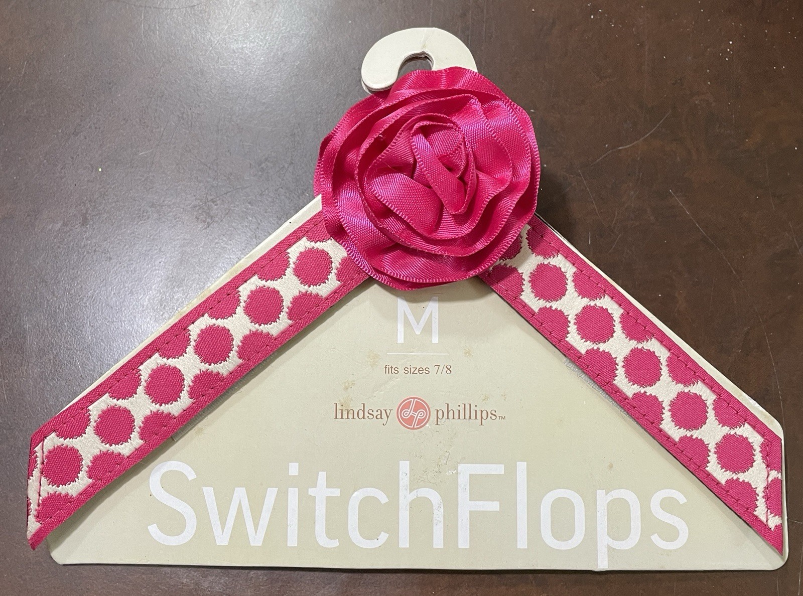 HOT PINK W/ SATIN ROSE LINDSAY PHILLIPS SWITCHFLOPS Sandal Straps Sz M 7/8