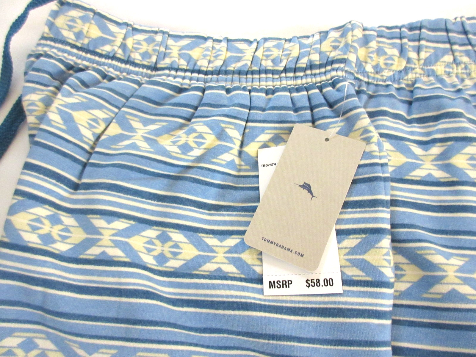 Tommy Bahama Men’s Cotton Blend Lounge Sleep Shorts W Pockets Blue Geo NWT