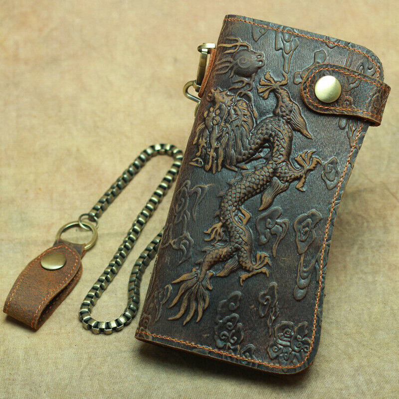 Men Leather Credit ID Cards Holder Long Chain Wallet Biker Trucker Heavy Thick S