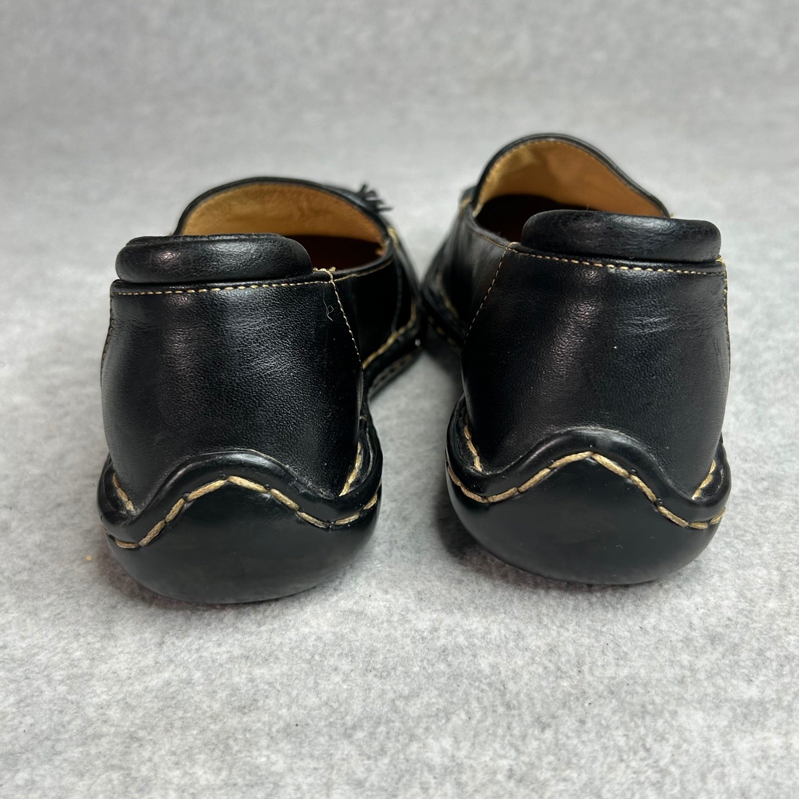 Born Black Leather Loafers Tassel Accent Stitching Comfort Slip On Shoes Women 7