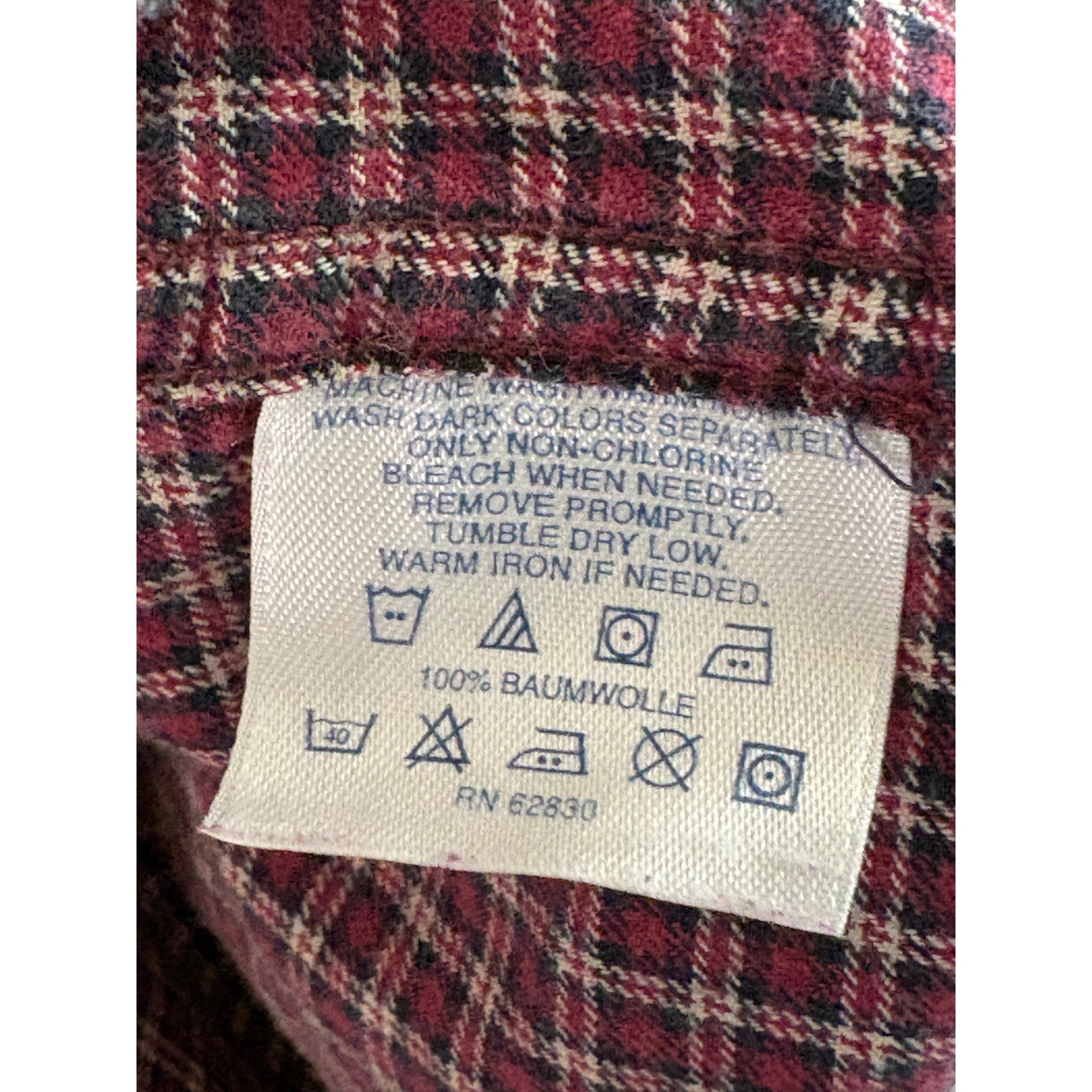 Lands End Mens Large 16-16.5 Burgundy Plaid 100% Baumwolle Button Down