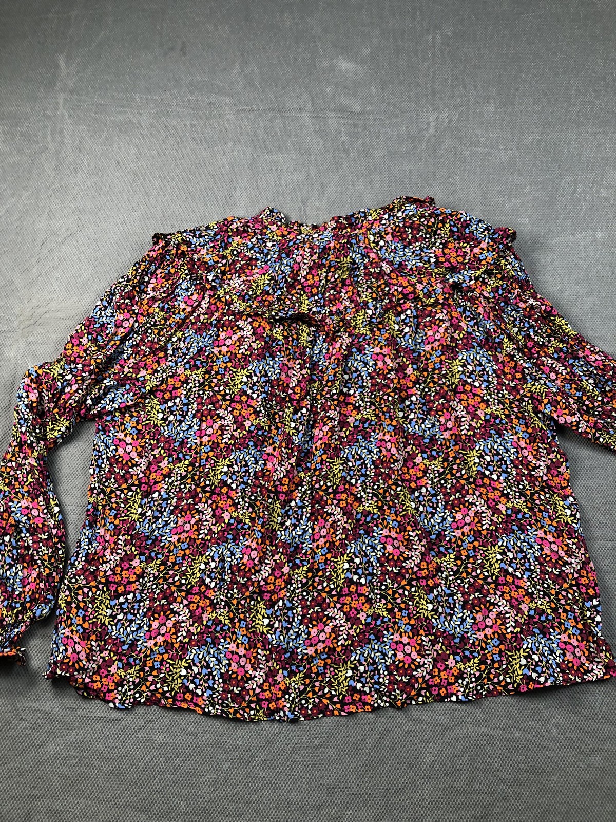 Boden Blouse Womens 14 Multicolor V Neck Long Puff Sleeve Floral Ruffle Top NWT