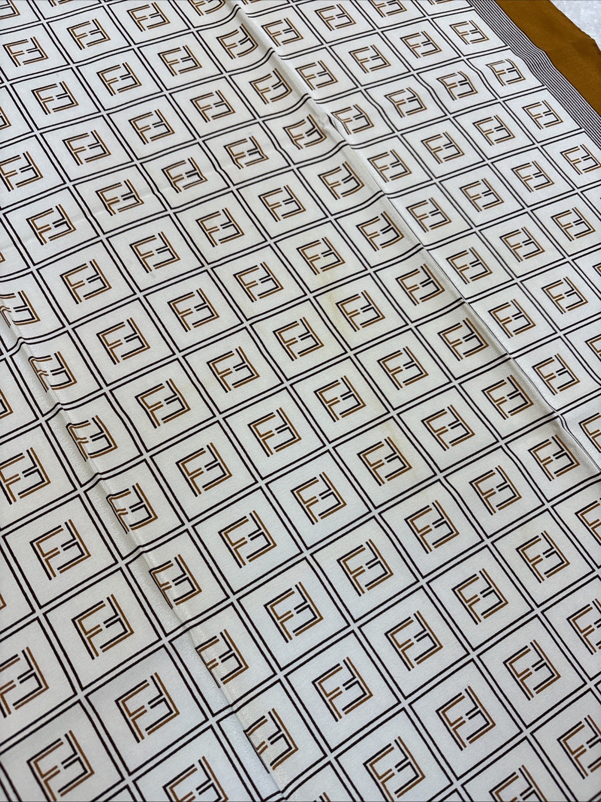FENDI Silk Scarf 34in FF Monogram Logo Geometric Classic Elegant Italy