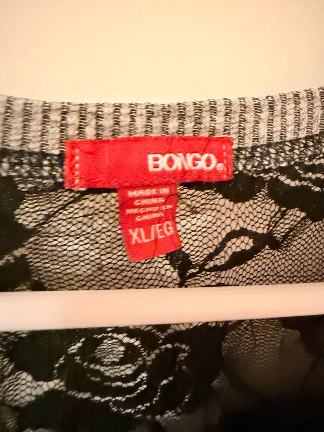 Bongo Blue and Black Striped Waffle Knit Top with Lace Trim and Buttons
