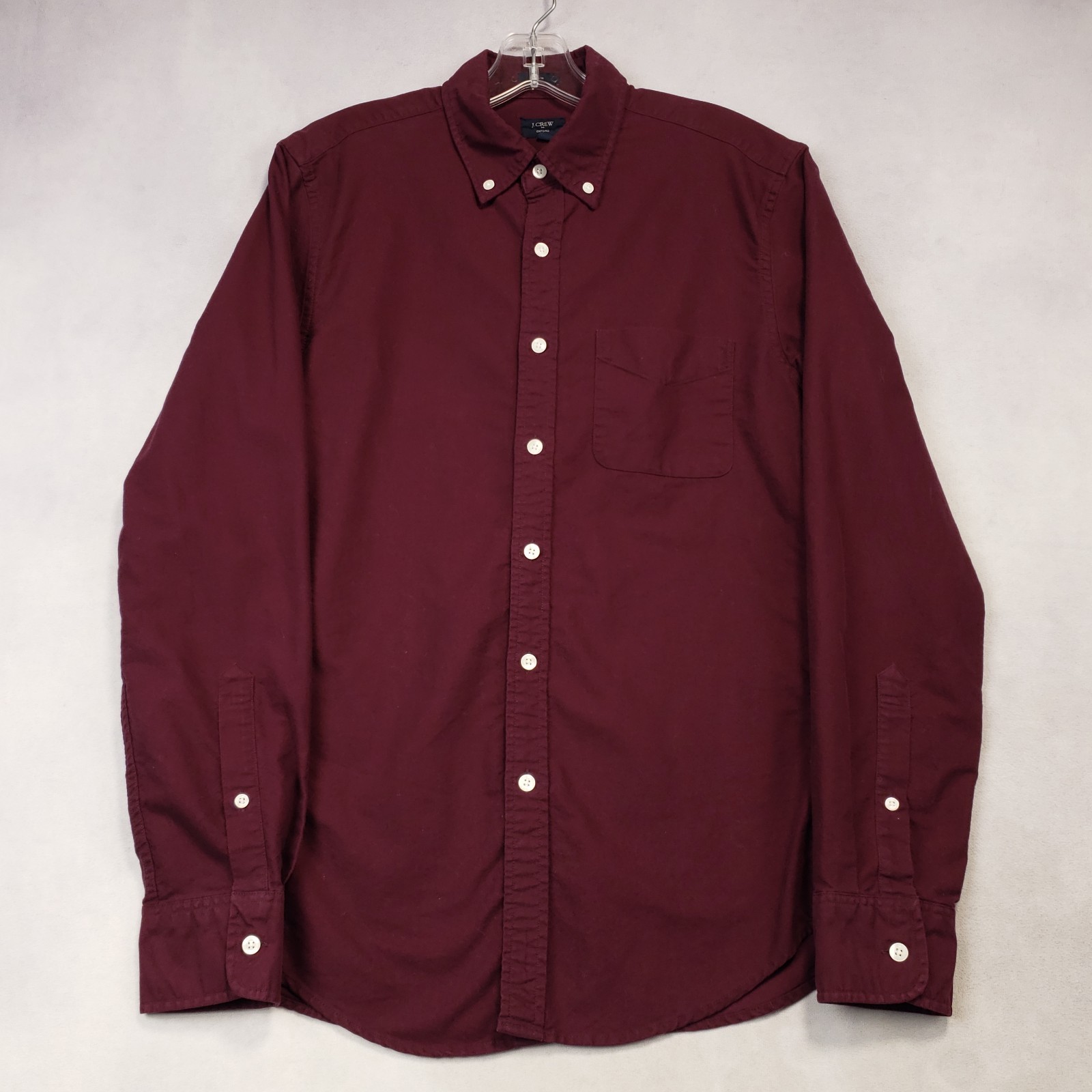 J Crew Oxford Button Down Shirt Men Size Small Slim Burgundy Cotton Long Sleeve