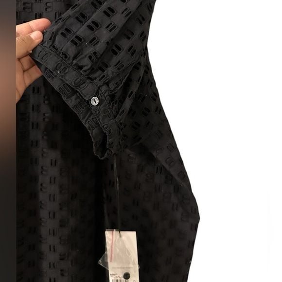 ELIZABETH & JAMES BLACK CROCHET*BUBBLE SLEEVE* BLOUSE TOP
