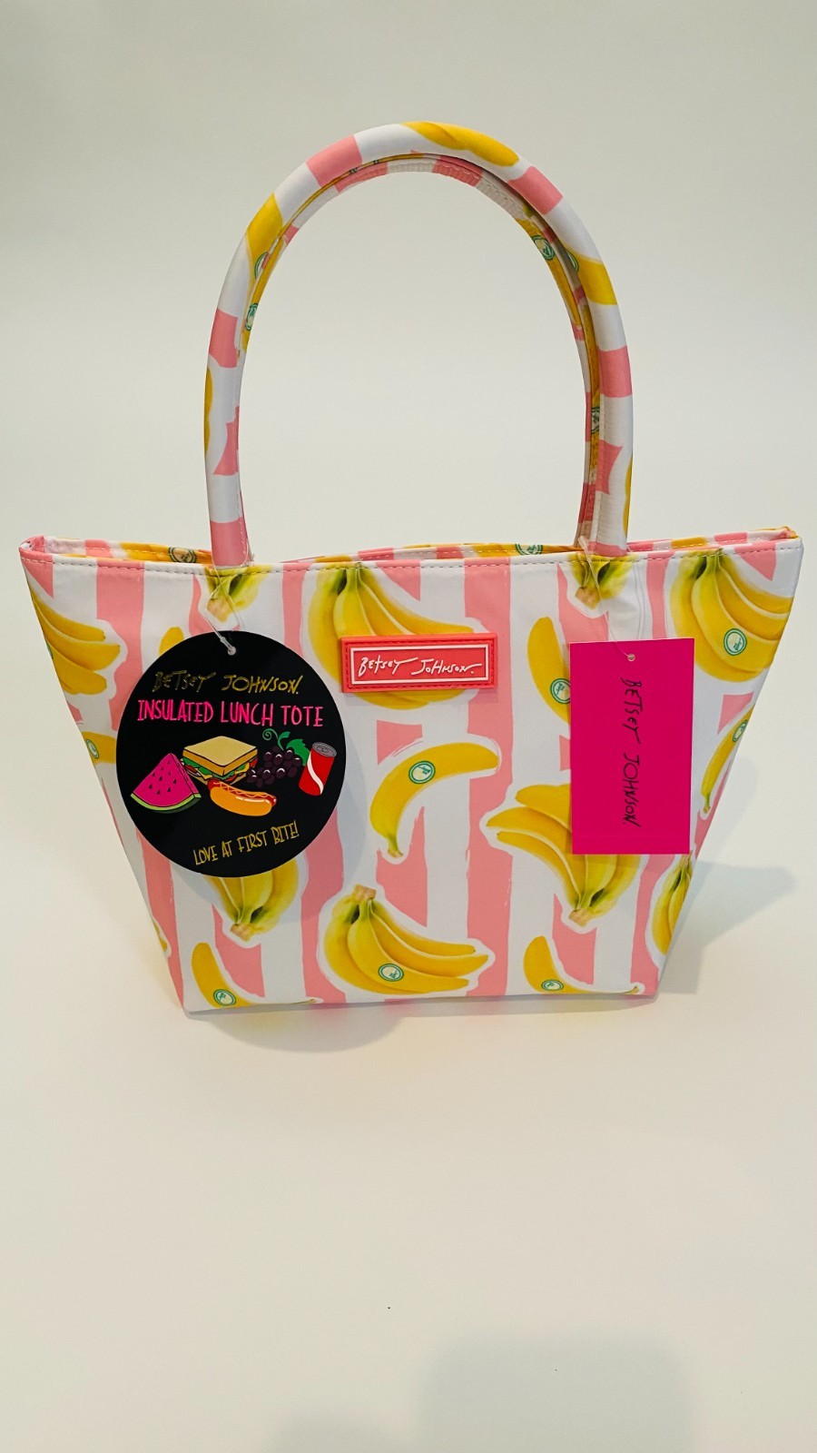 Betsey Johnson Insulated Lunch Tote Bag – Pink Stripe w Banana NWT