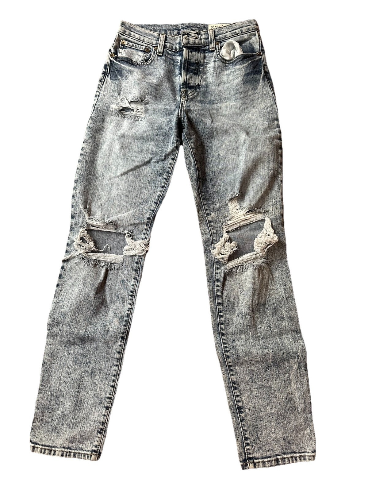 Pistola Women’s Blue Light Acid Wash Distressed Button Fly Jeans Slim Fit High