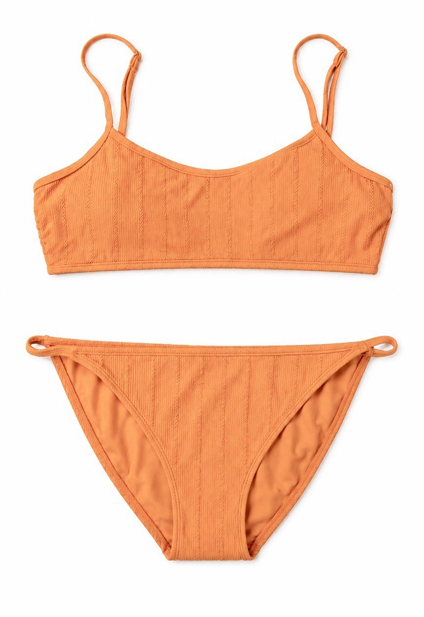Juniors’ Ninety-Nine° Nectarine Orange Crinkle Bralette Bikini XXL (21/22) NWT