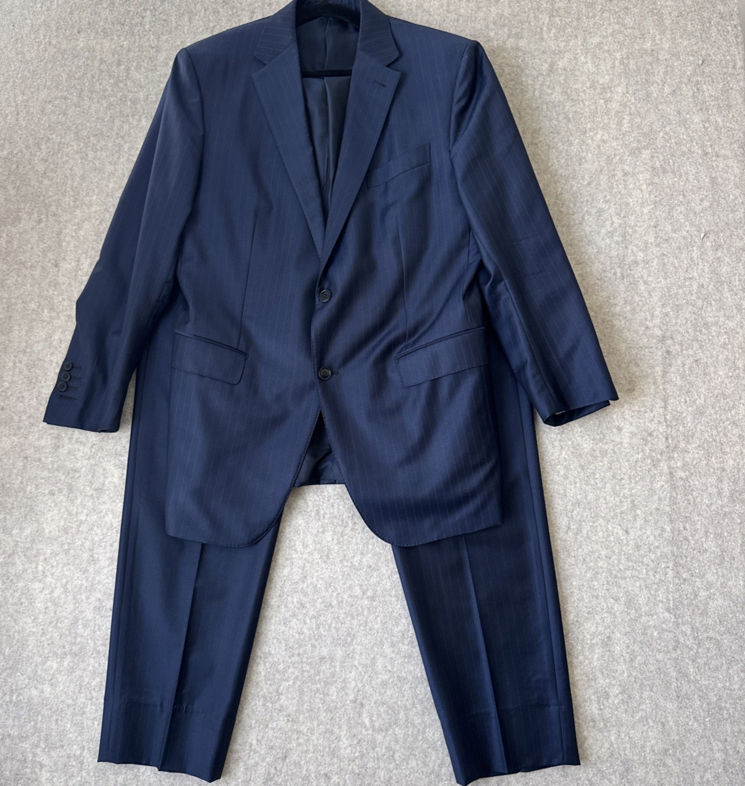Ermenegildo Zegna Trofeo Suit Mens 54L Blue Pinstriped Wool 36×32 Tailored Fit