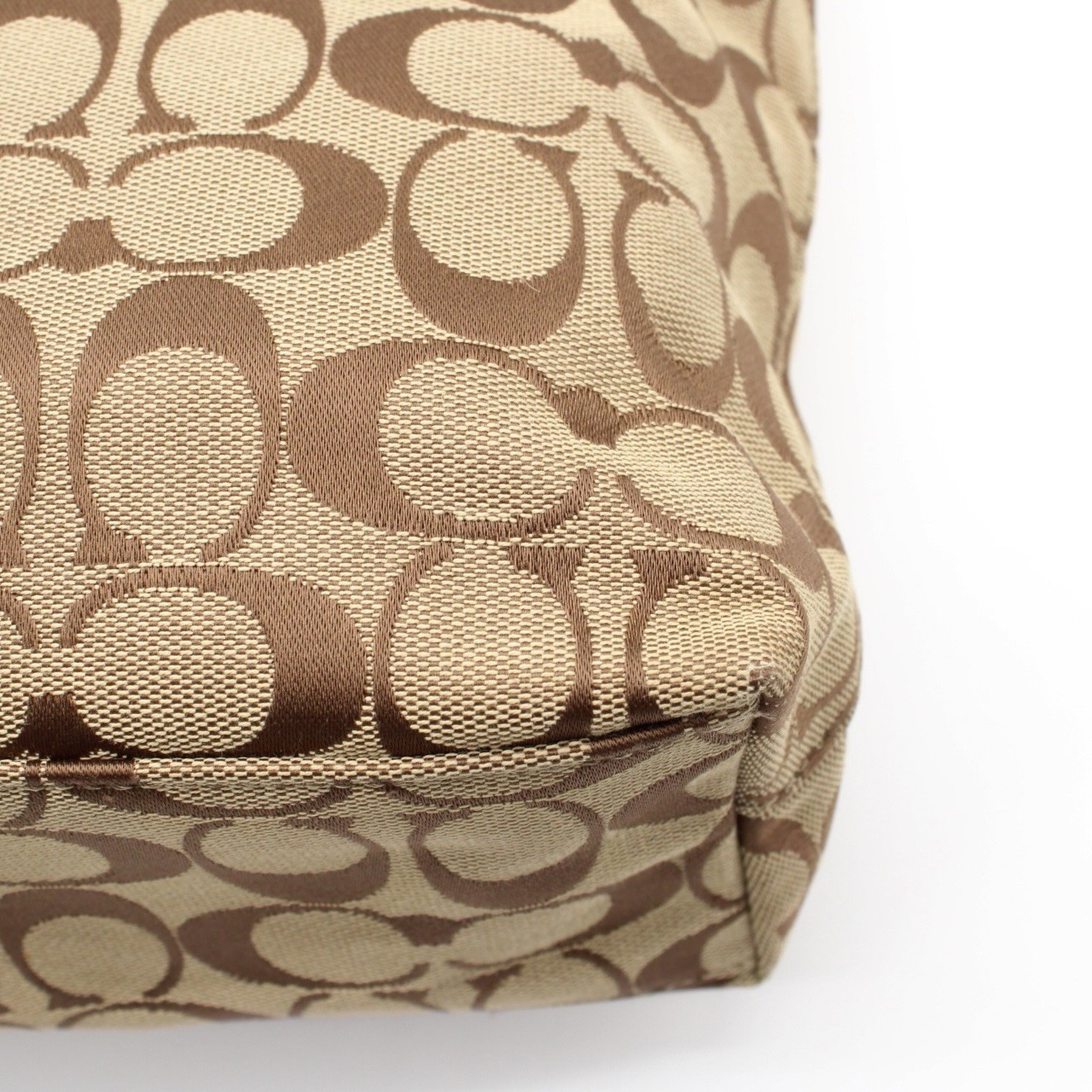 COACH Signature Canvas Leather Tote Bag Beige Brown Snakeskin Embossed Silver
