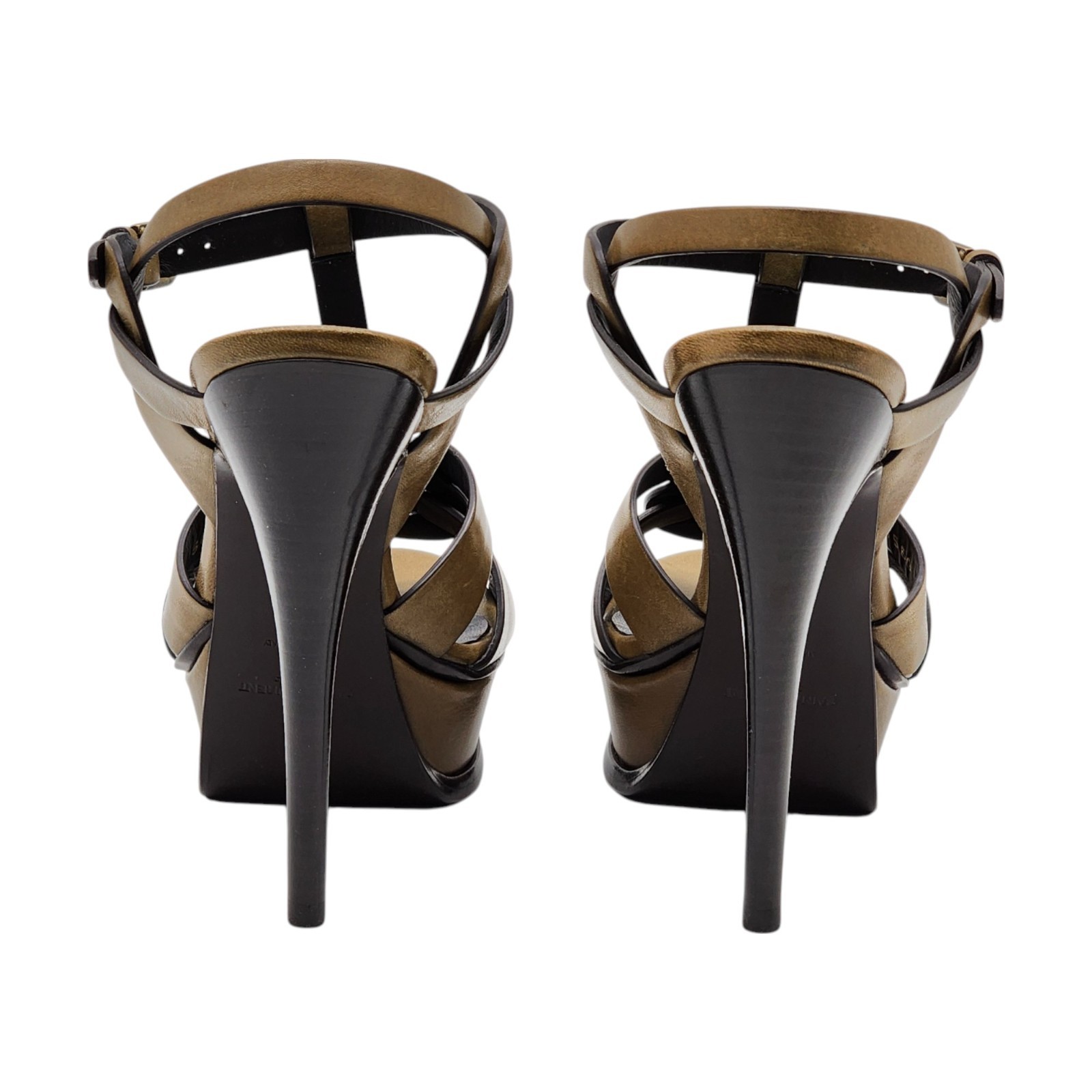 Saint Laurent Tribute Platform Leather Pumps Sandals Brown EU 35 US 5 $1100 NWB