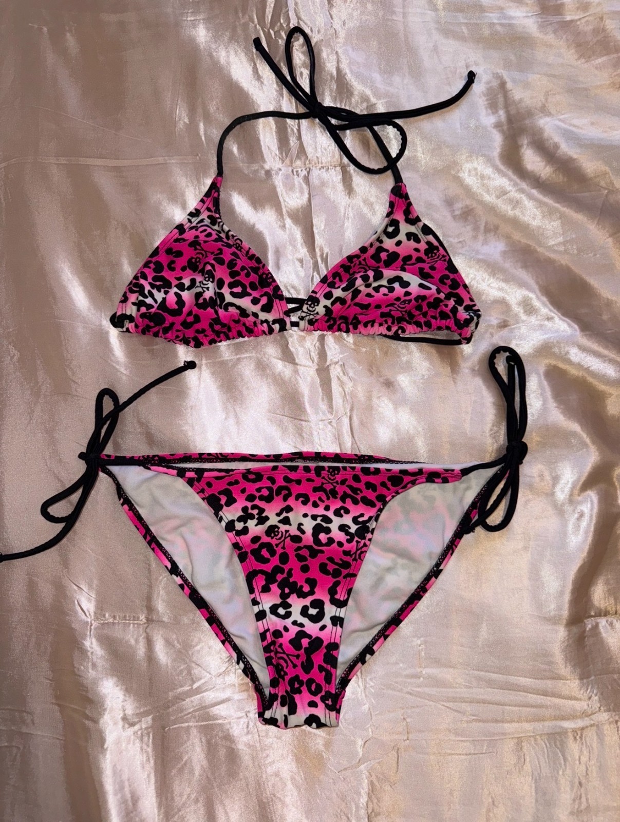 Iconic Ocean Pacific Hot Pink Cheetah and Skull Print Bikini Set