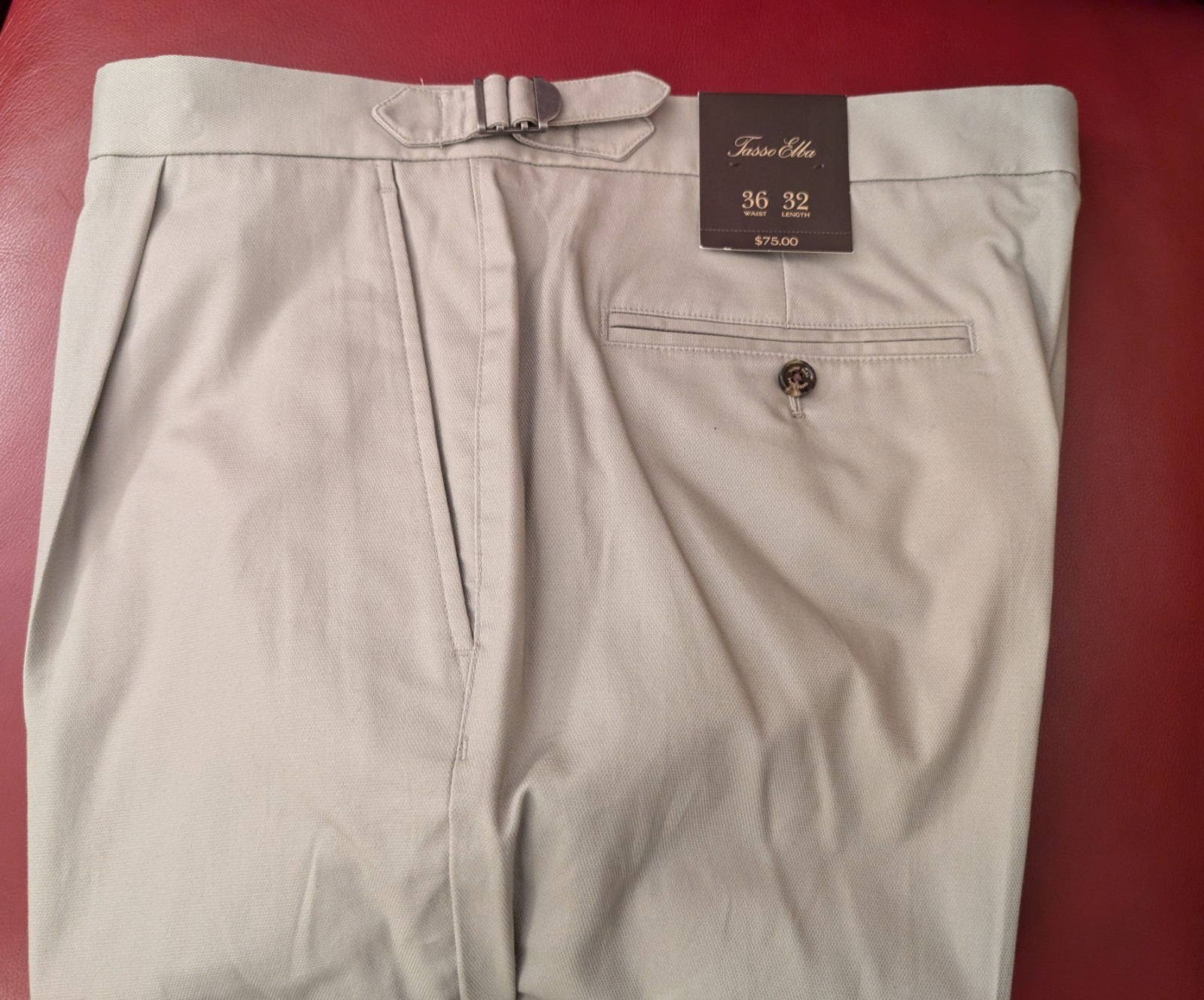 TASSO ELBA Men’s Grey Wood Pleated Tapered Classic Fit Stretch Pants, 36W x 32L