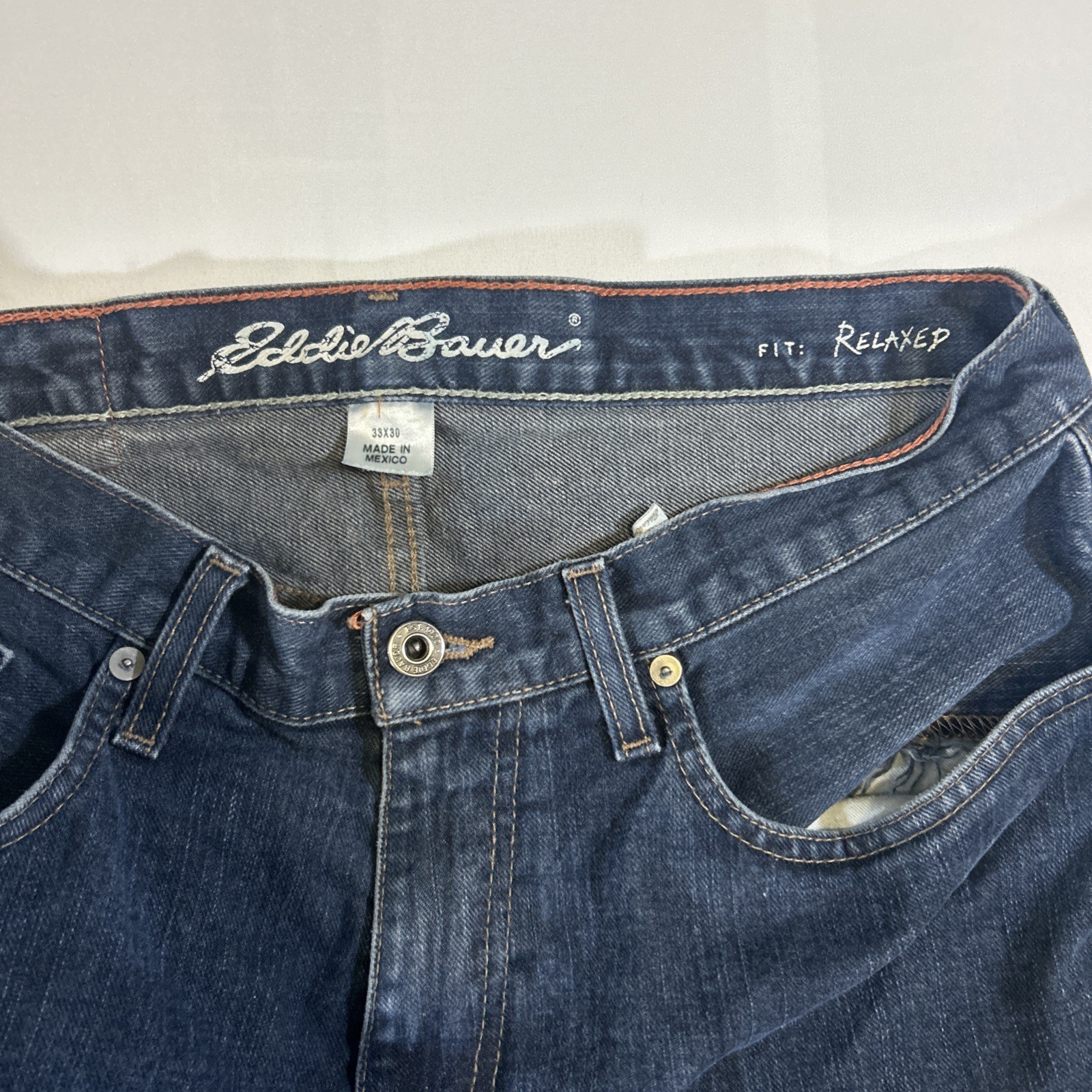 Eddie Bauer Men’s Relaxed Fit Jeans Classic Dark Blue Denim Wash 33×30