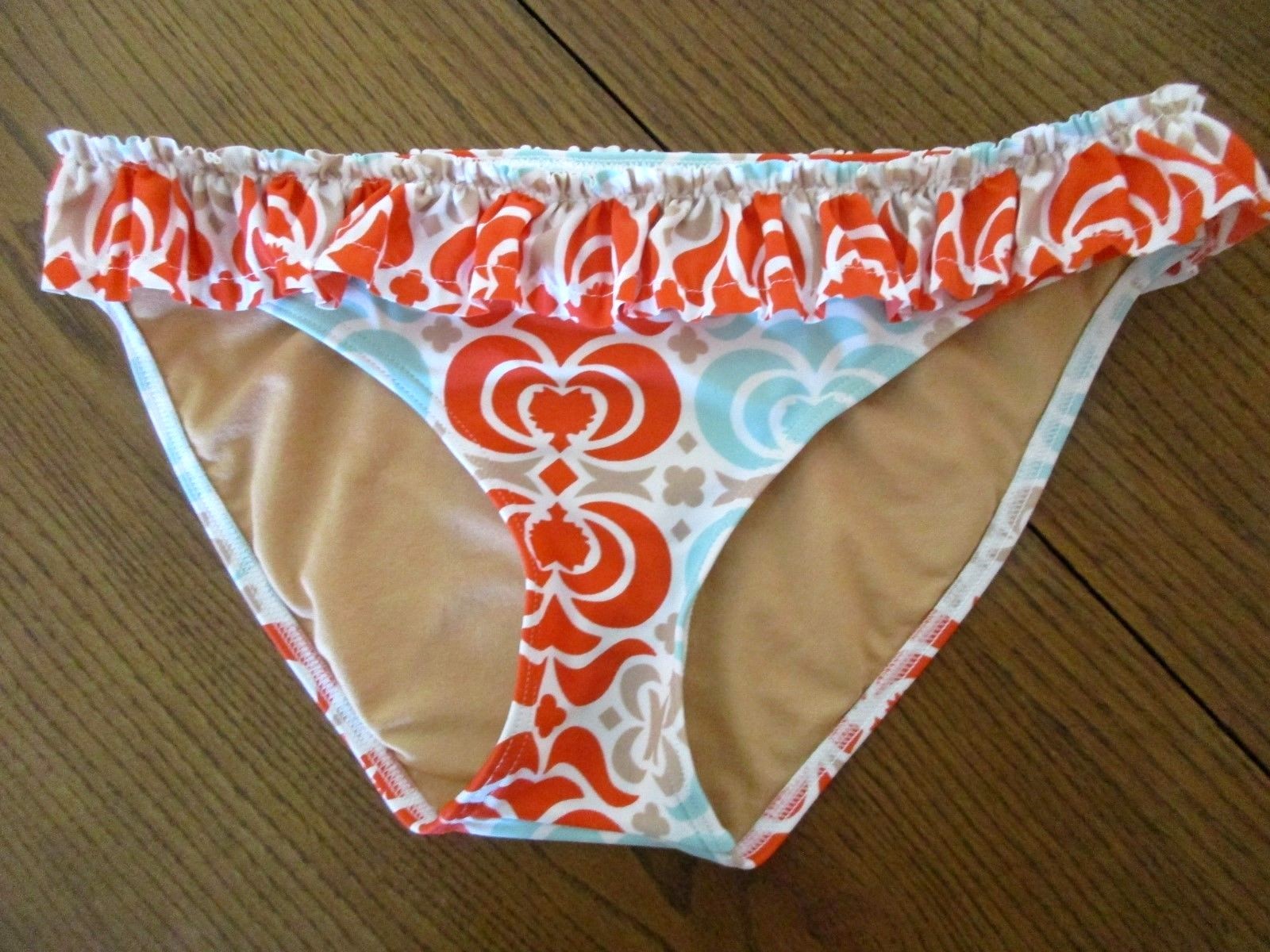 Downeast,Multi-Color Hamptons Bikini Ruffle Trim Swim Bottom,Nylon/Span, S, NWOT