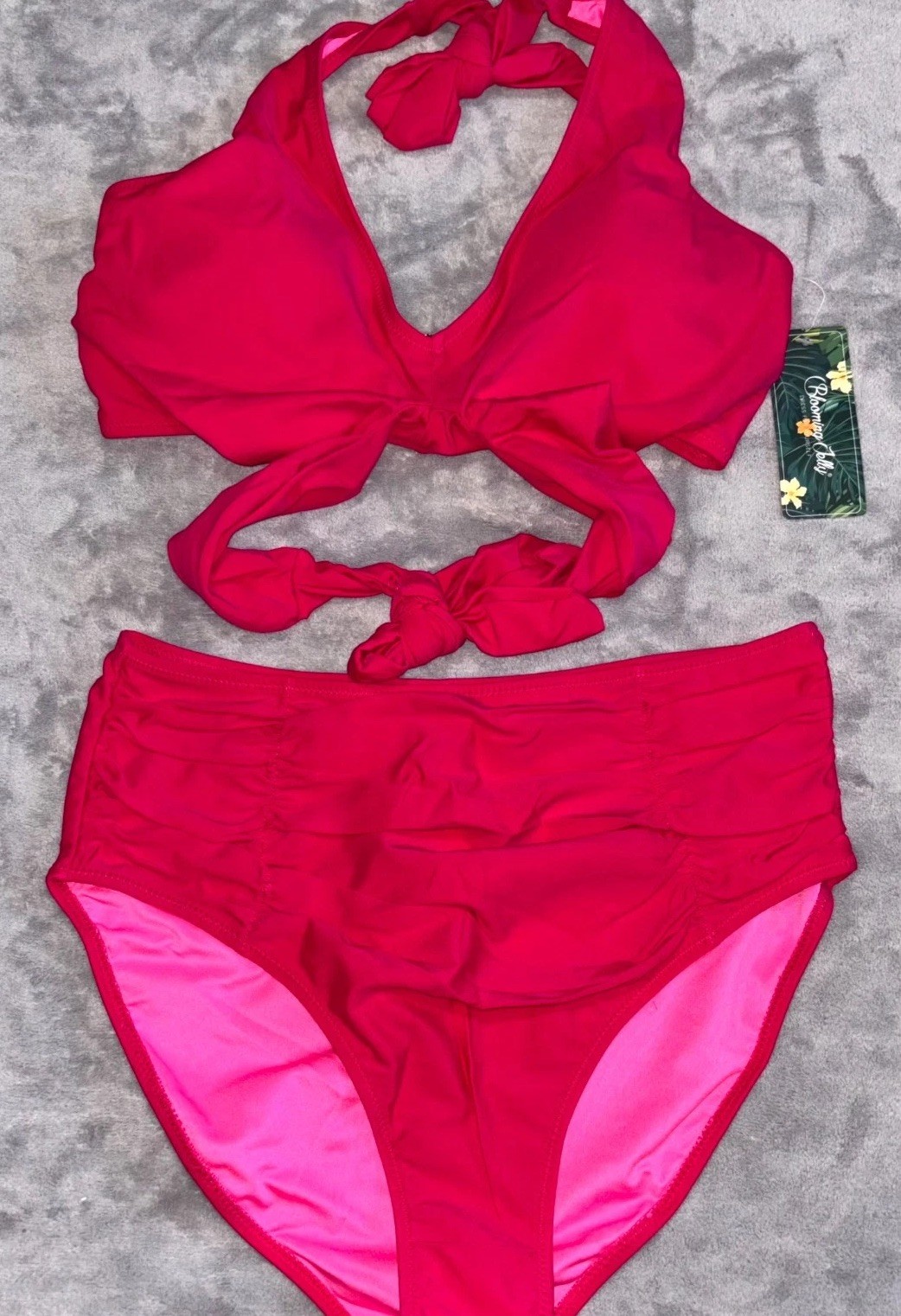 Blooming Jelly Two Piece Ruched Bikini Set Womens Medium Red Beach High-Waisted