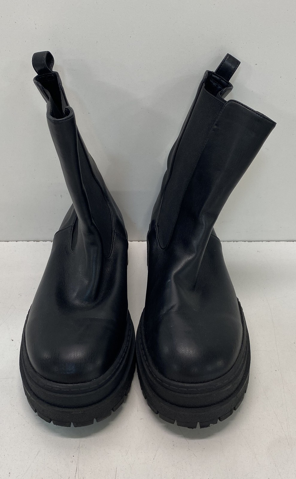 Good American Black Leather High Shaft Platform Lug Sole Chelsea Boots Size 11