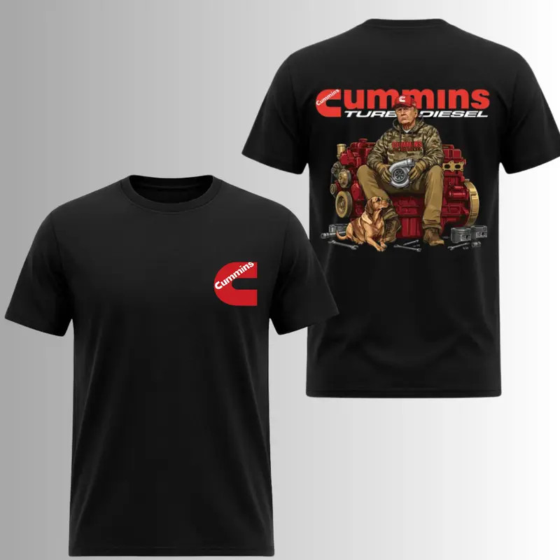Donald Trump Cummins Turbo Diesel T-Shirt, 2 Sides, Diesel Mechanic Dog Graphic